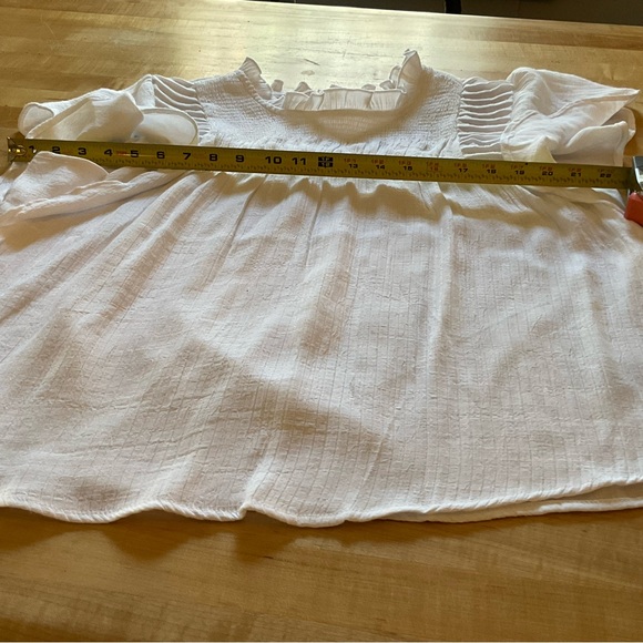 Nanette Lepore White Boho Blouse Smocked Yoke Ruffle Sleeve Top - Picture 15 of 16